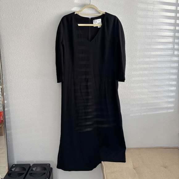 Max Mara Black V-Neck 3/4 Sleeve Midi Dress - Picture 1 of 7